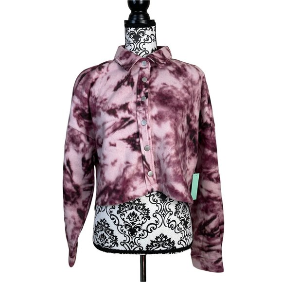 ABOUND | Women's Purple Tie Dye Cozy Cropped Shirt Jacket Medium - Picture 2 of 7